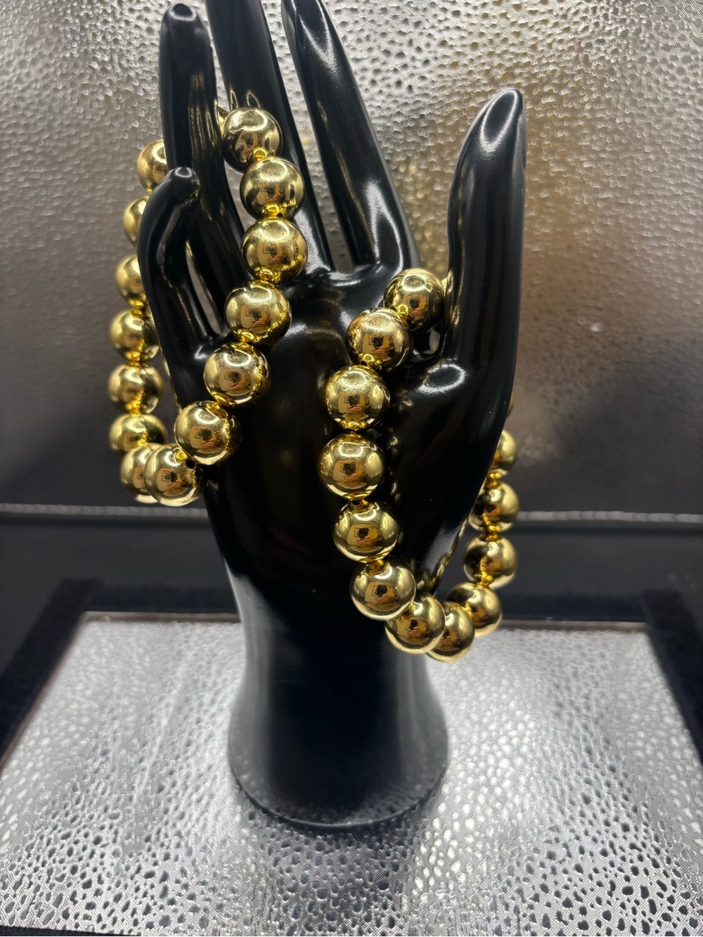 Gold Bead Stretch Bracelet - Polished Statement Bracelet Set Of Two